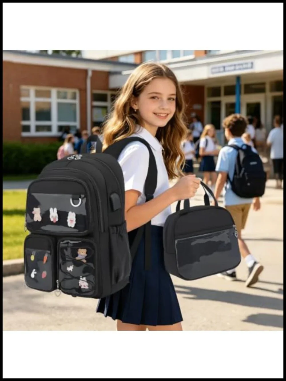 Kawaii Ita Backpack Set with Lunch Bag & Pencil Case for School